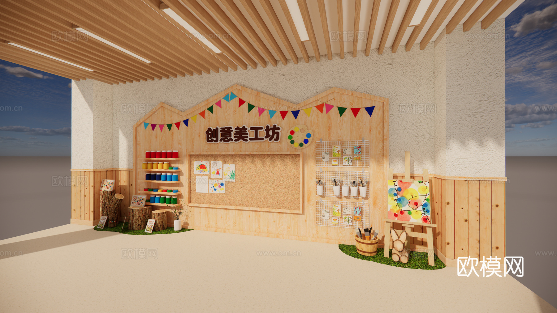 幼儿园文化墙 幼儿园主题墙 幼儿园美术墙su模型