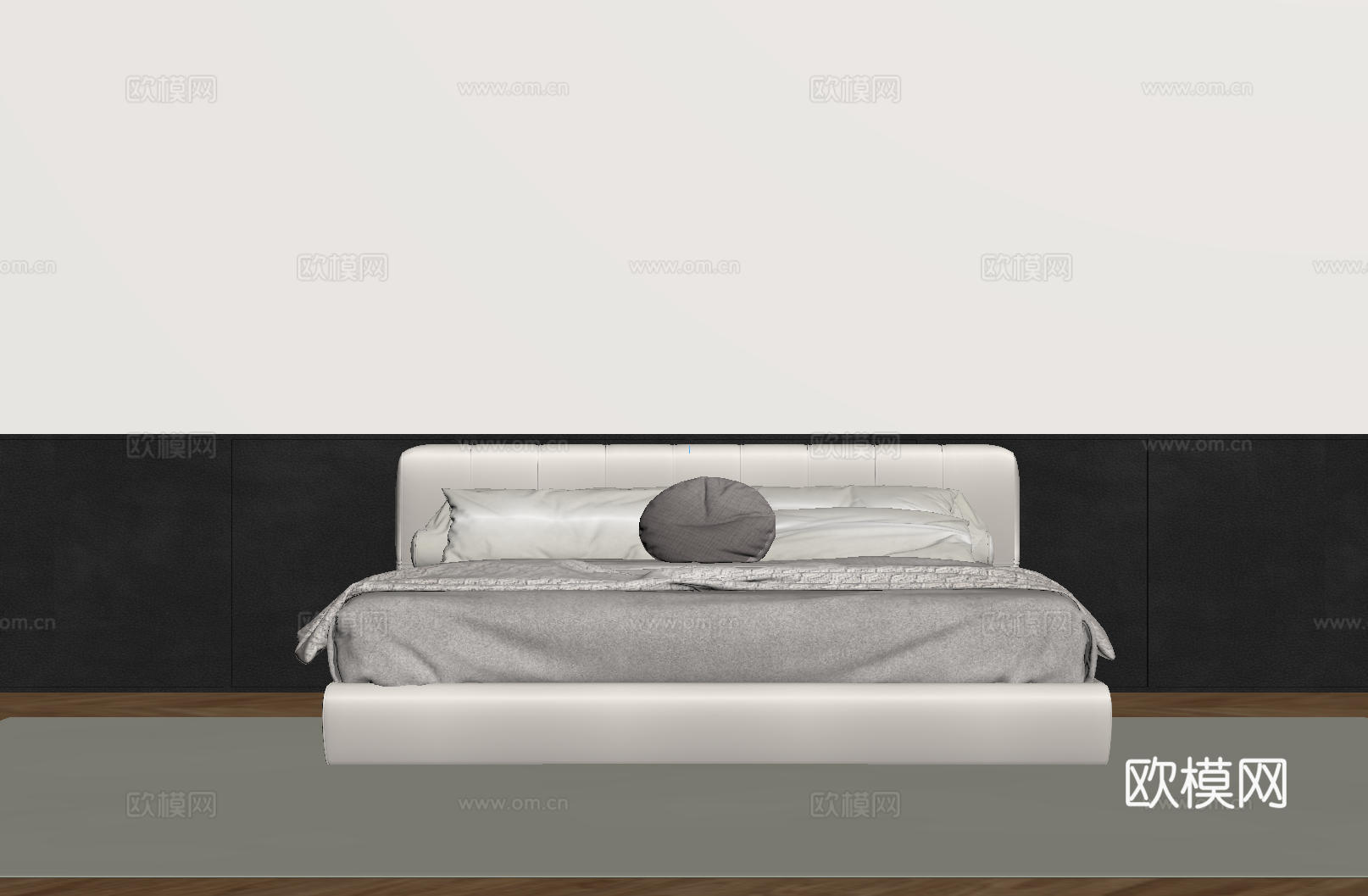 现代意式双人床 皮质床 布艺双人床 中古主卧床 地台床 极简su模型
