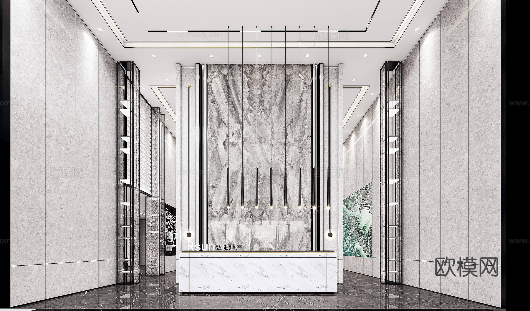 简约售楼部 最新全套施工图 效果图合集cad施工图