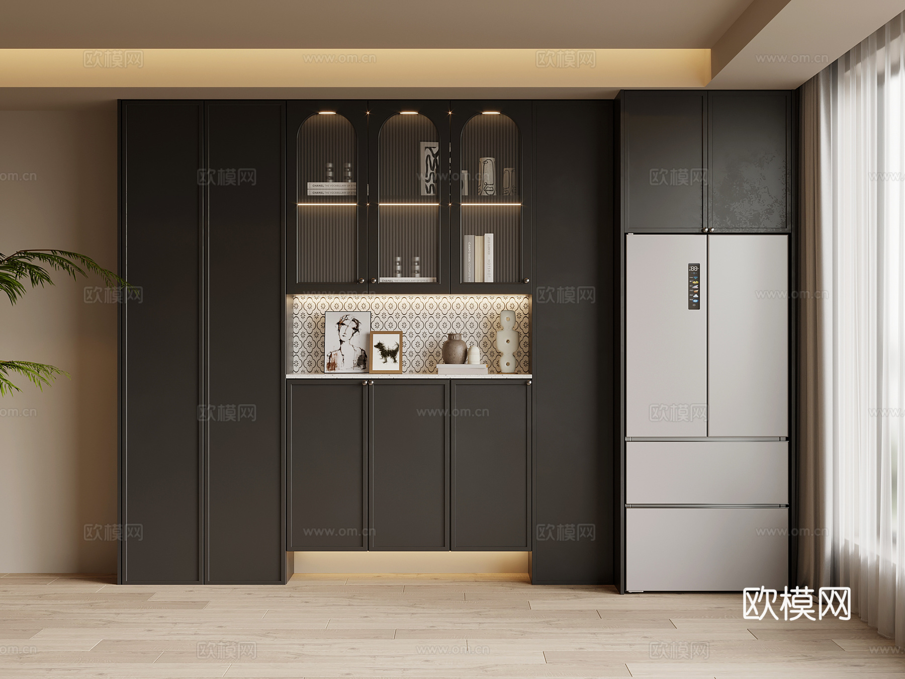 法式复古风酒柜 餐边柜su模型