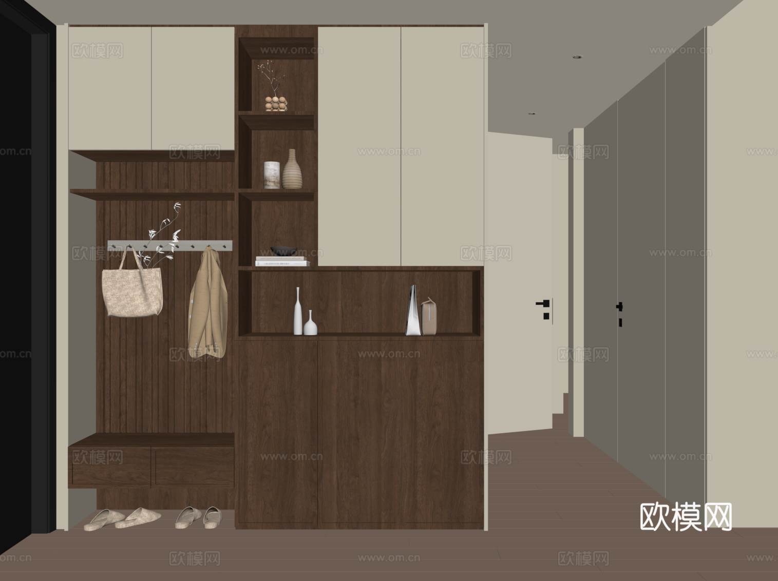 中古风鞋柜 入户鞋柜su模型