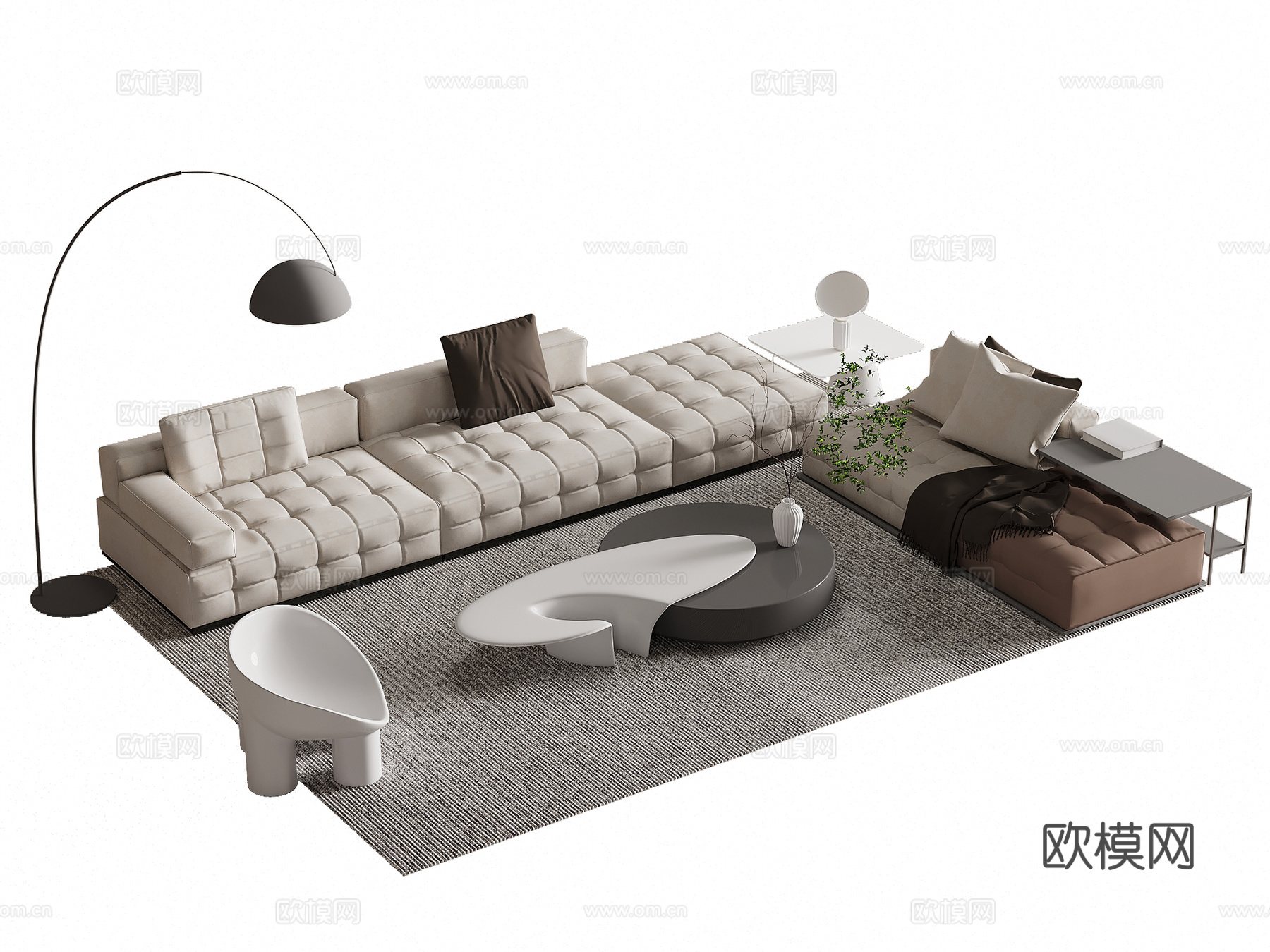 现代意式沙发茶几组合su模型