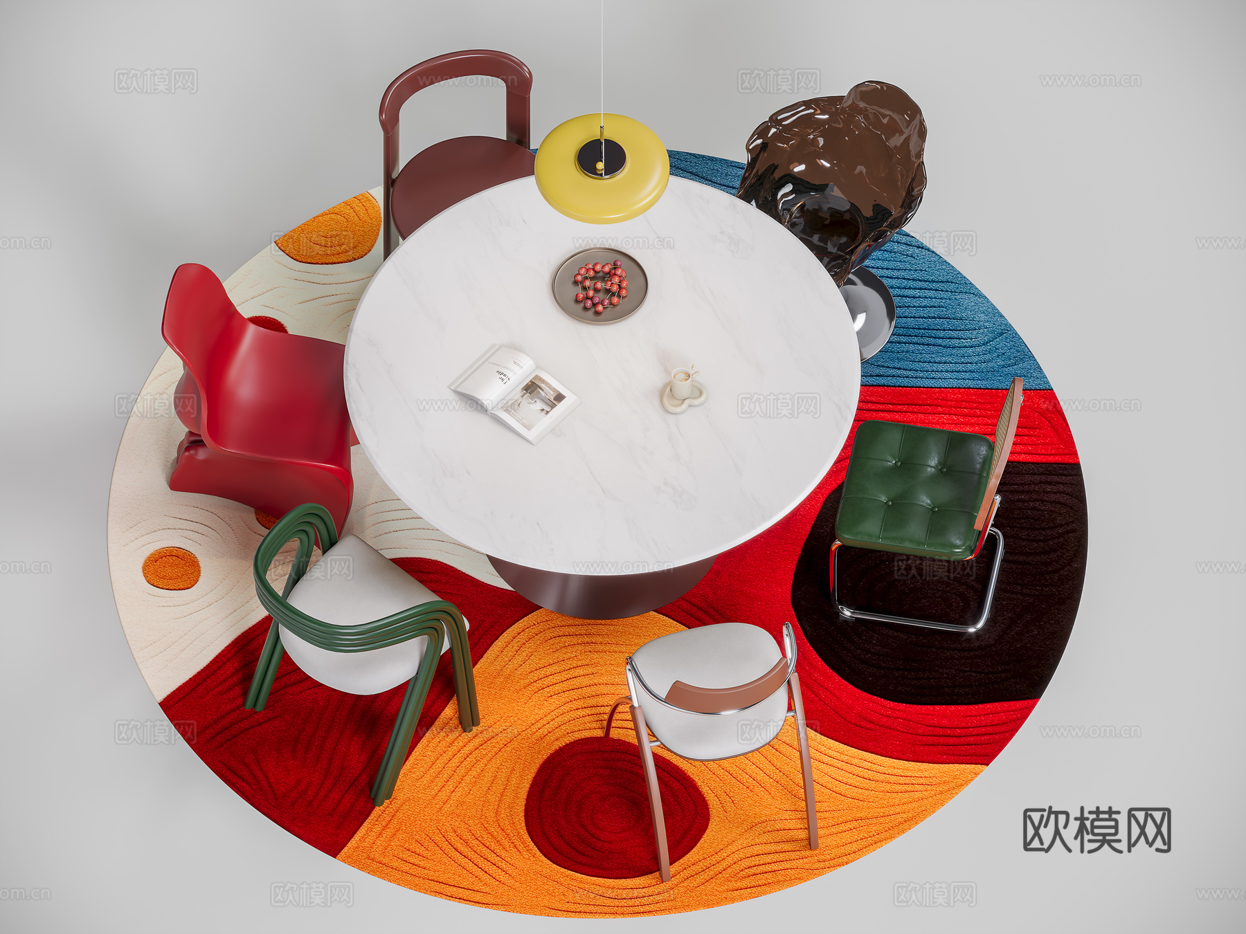 现代多巴胺圆餐桌su模型