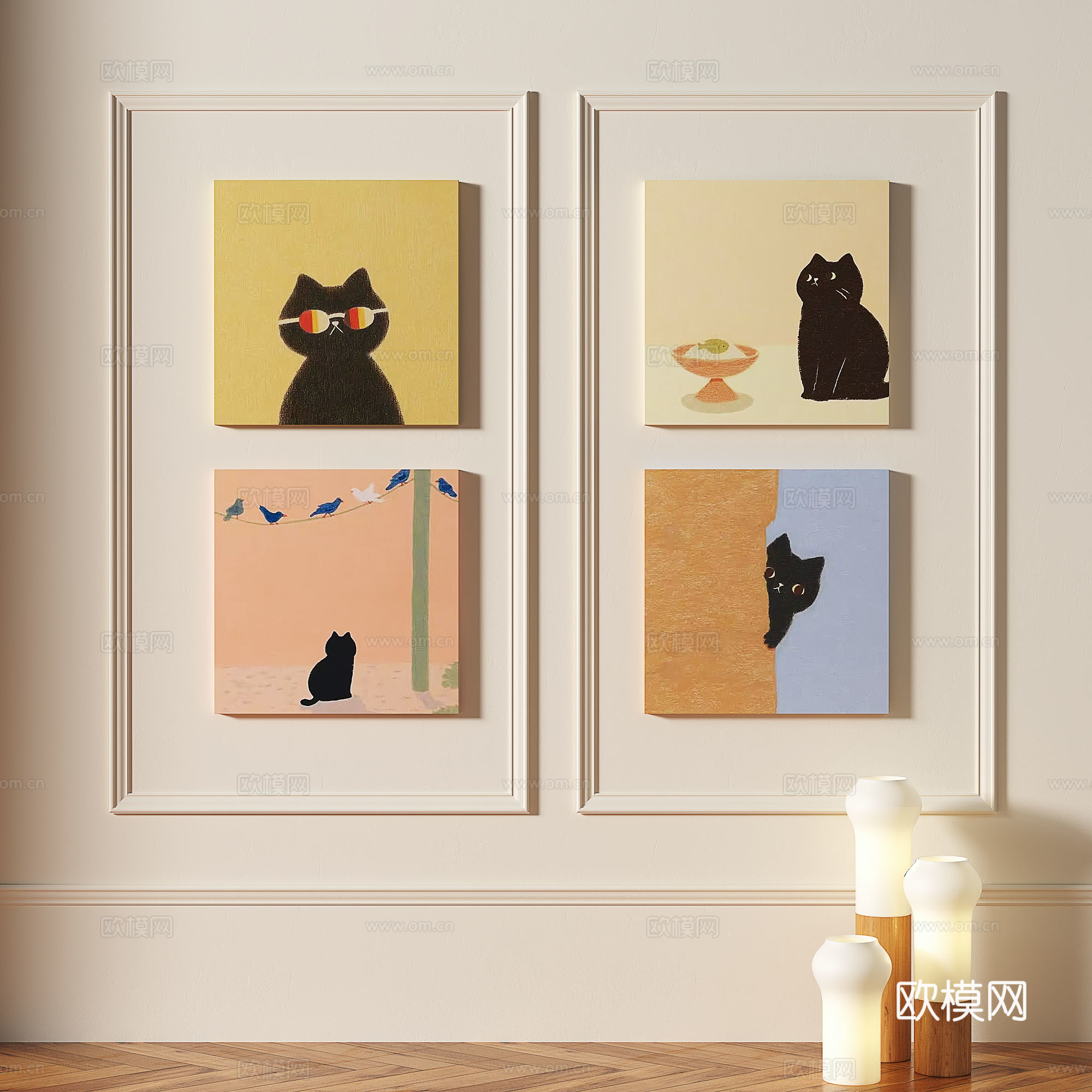 现代，简约，抽象，组合，装饰画3d模型