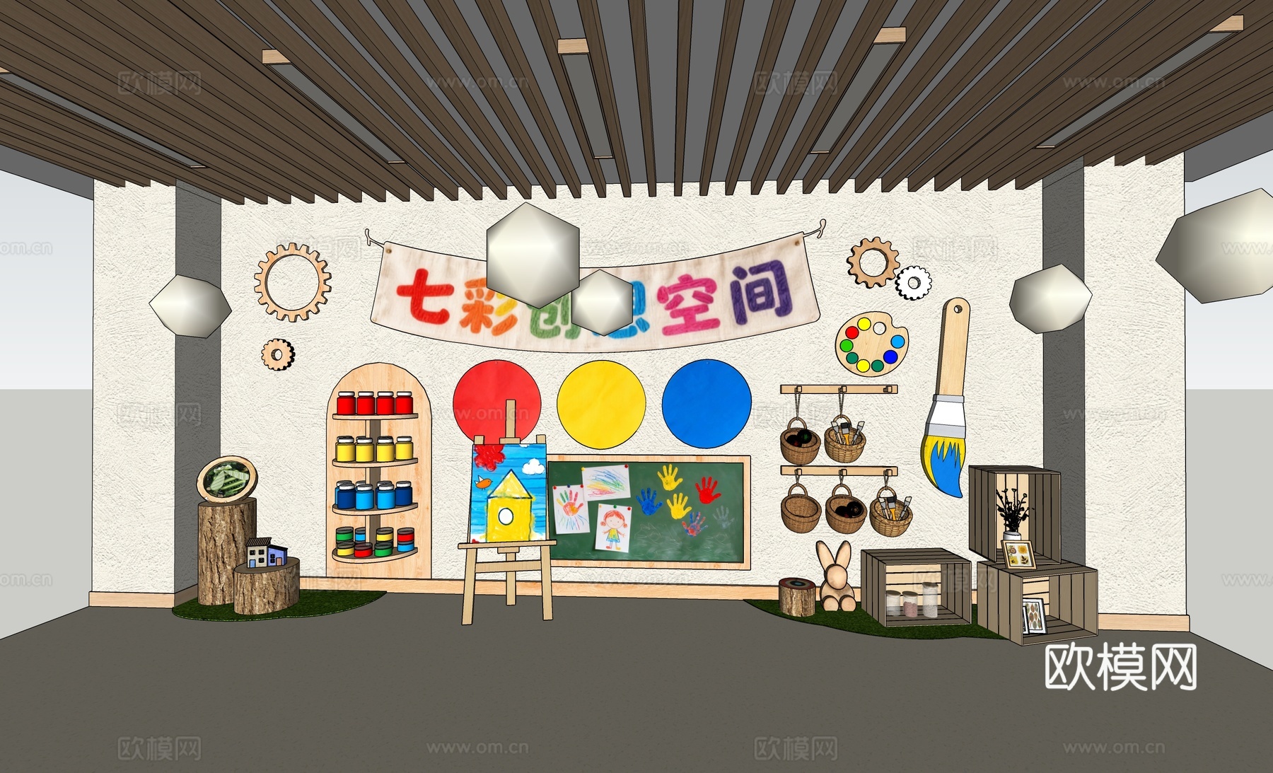 幼儿园文化墙 幼儿园主题墙 幼儿园美术墙su模型