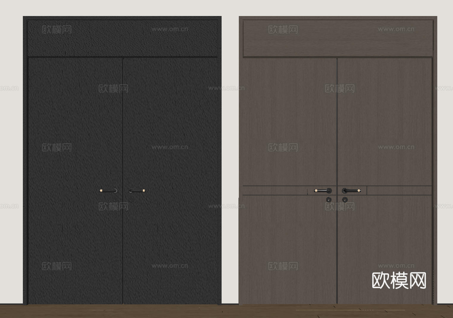 现代极简双开门 中古平开门 入户门 防盗门 通顶对开门 别墅su模型