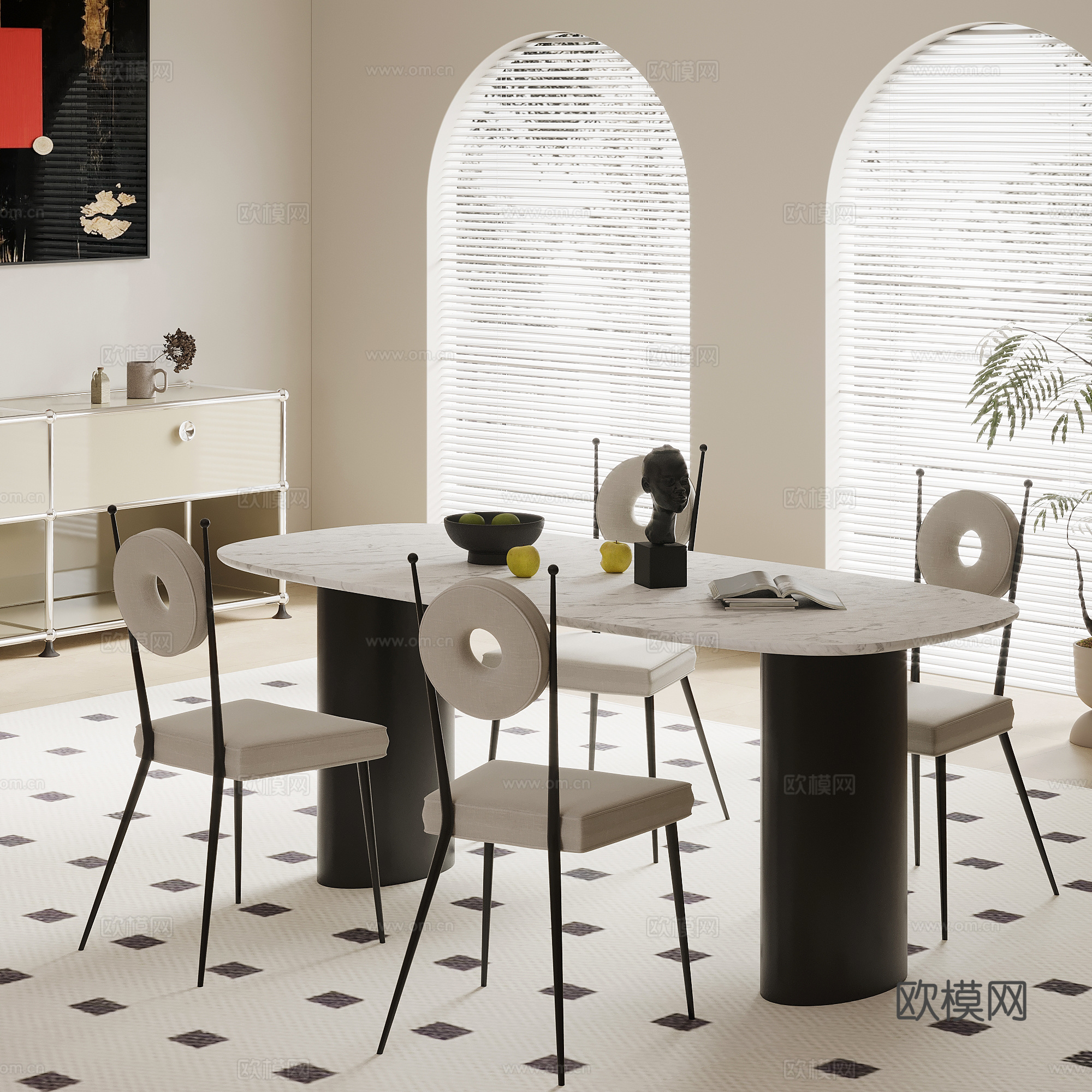 现代餐厅 餐桌椅su模型