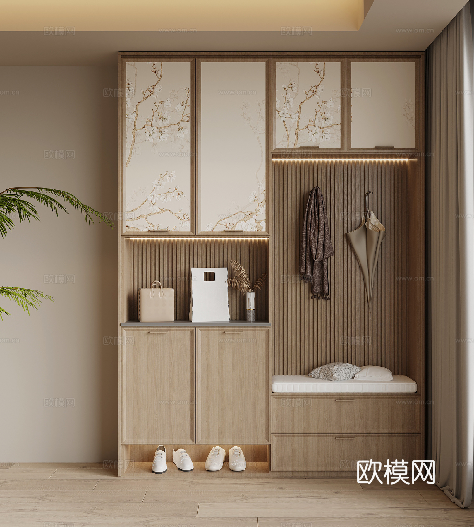 新中式鞋柜 入户鞋柜su模型