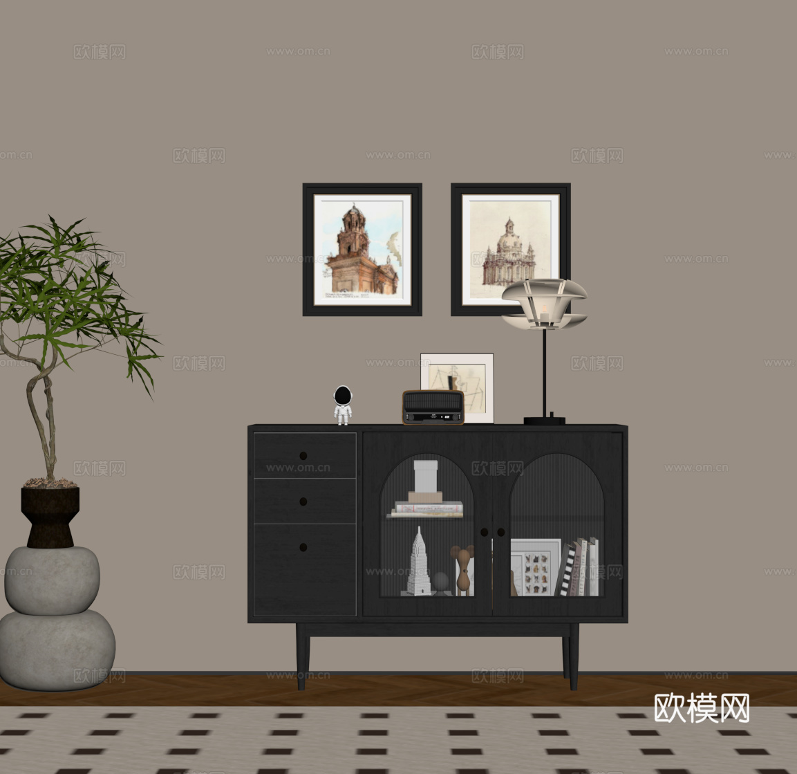 法式复古风玄关柜 边柜 端景柜su模型