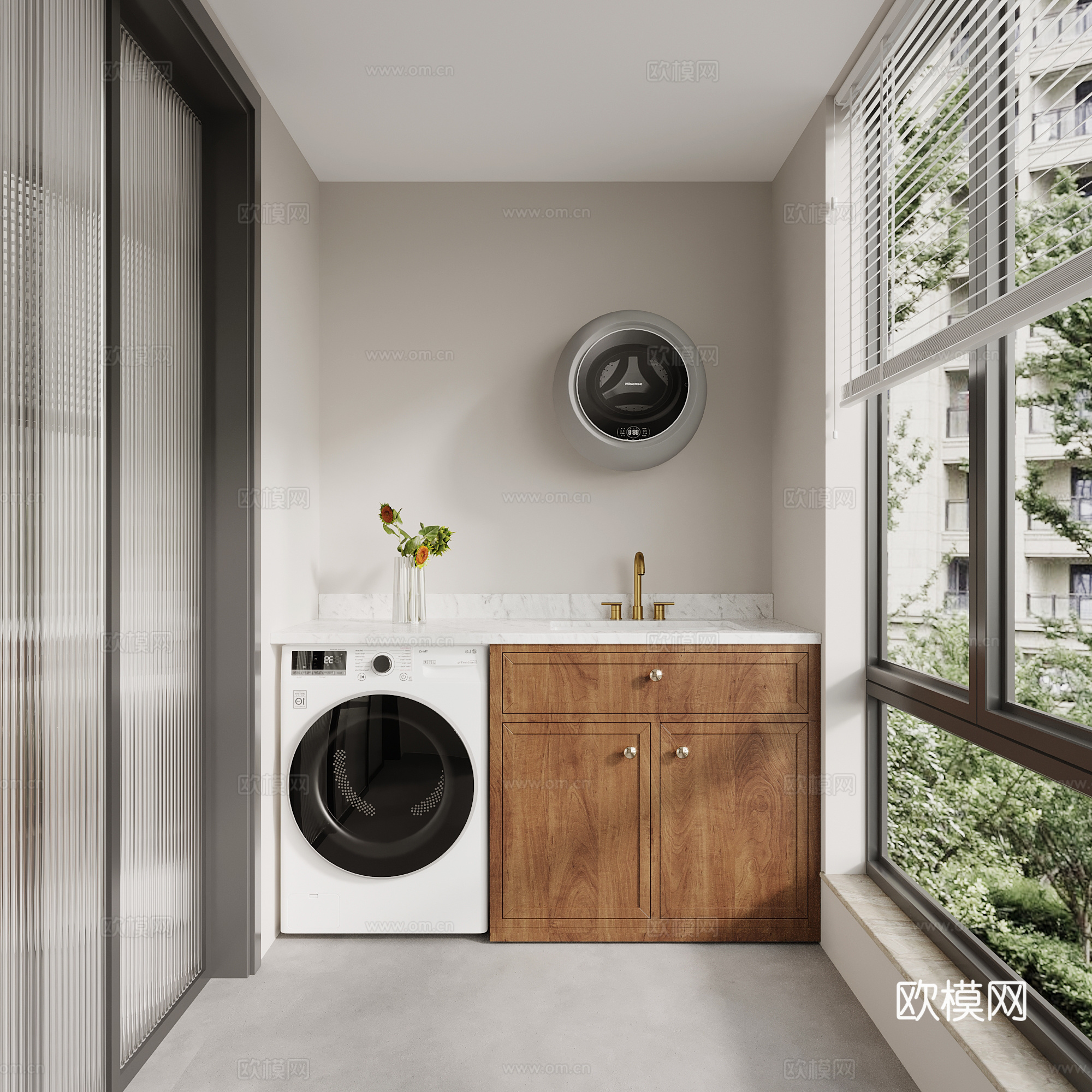 现代阳台柜 洗衣机柜su模型