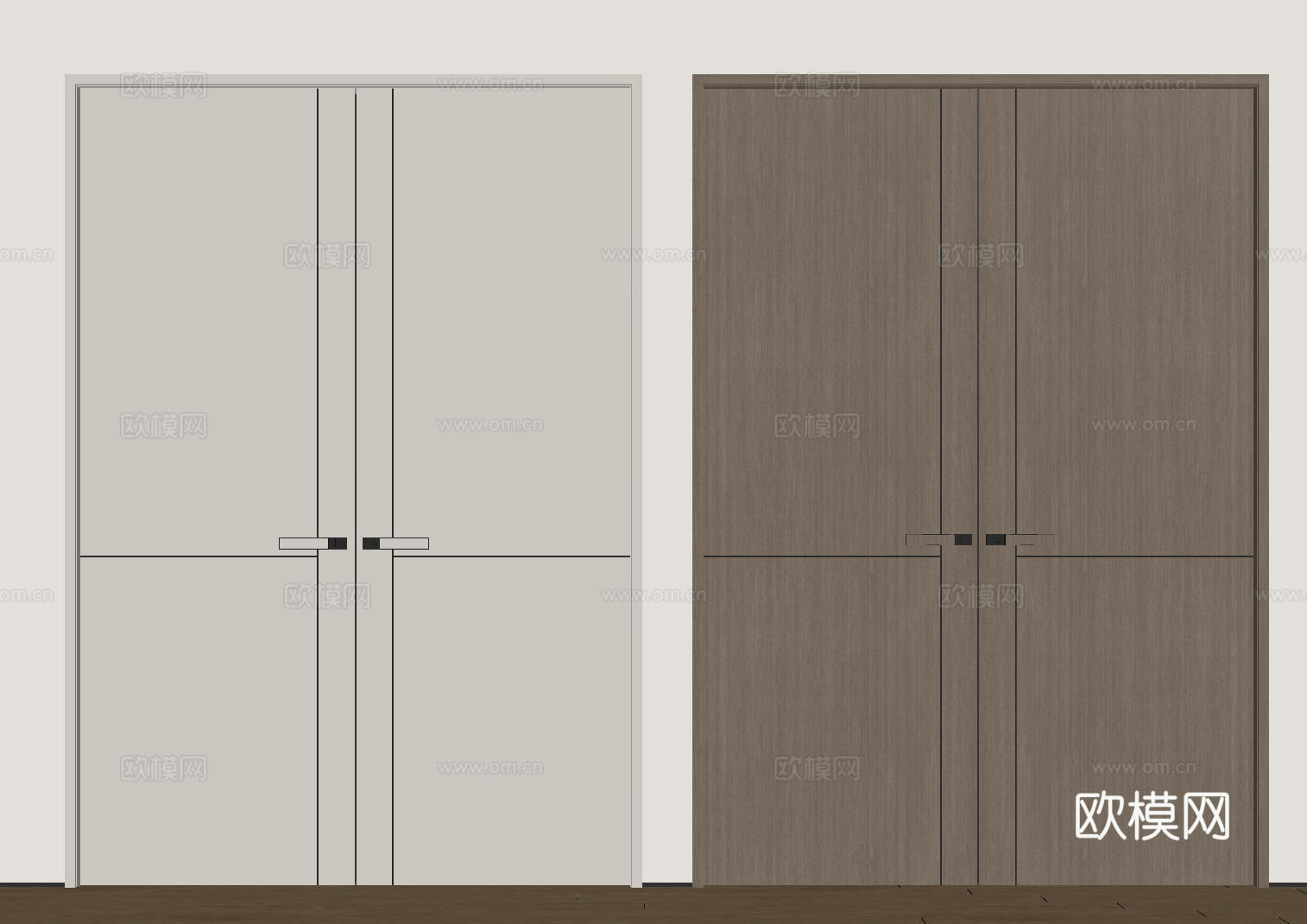 现代极简双开门 中古平开门 入户门 防盗门 通顶对开门 别墅su模型