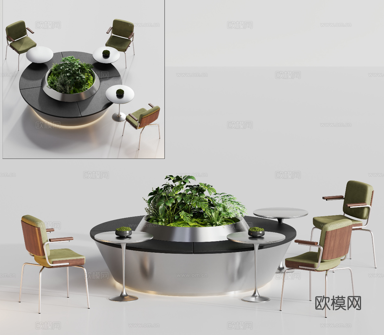 现代圆形卡座沙发椅su模型