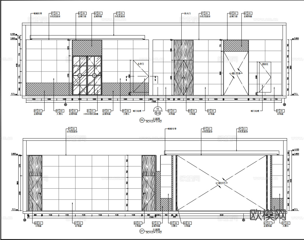 1500㎡办公室 最新全套施工图 效果图合集cad施工图