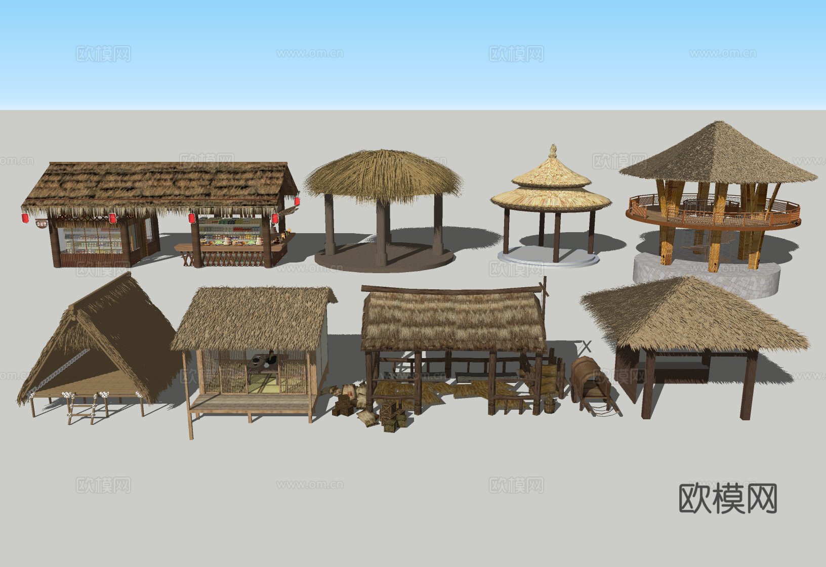 茅草亭茅草屋su模型