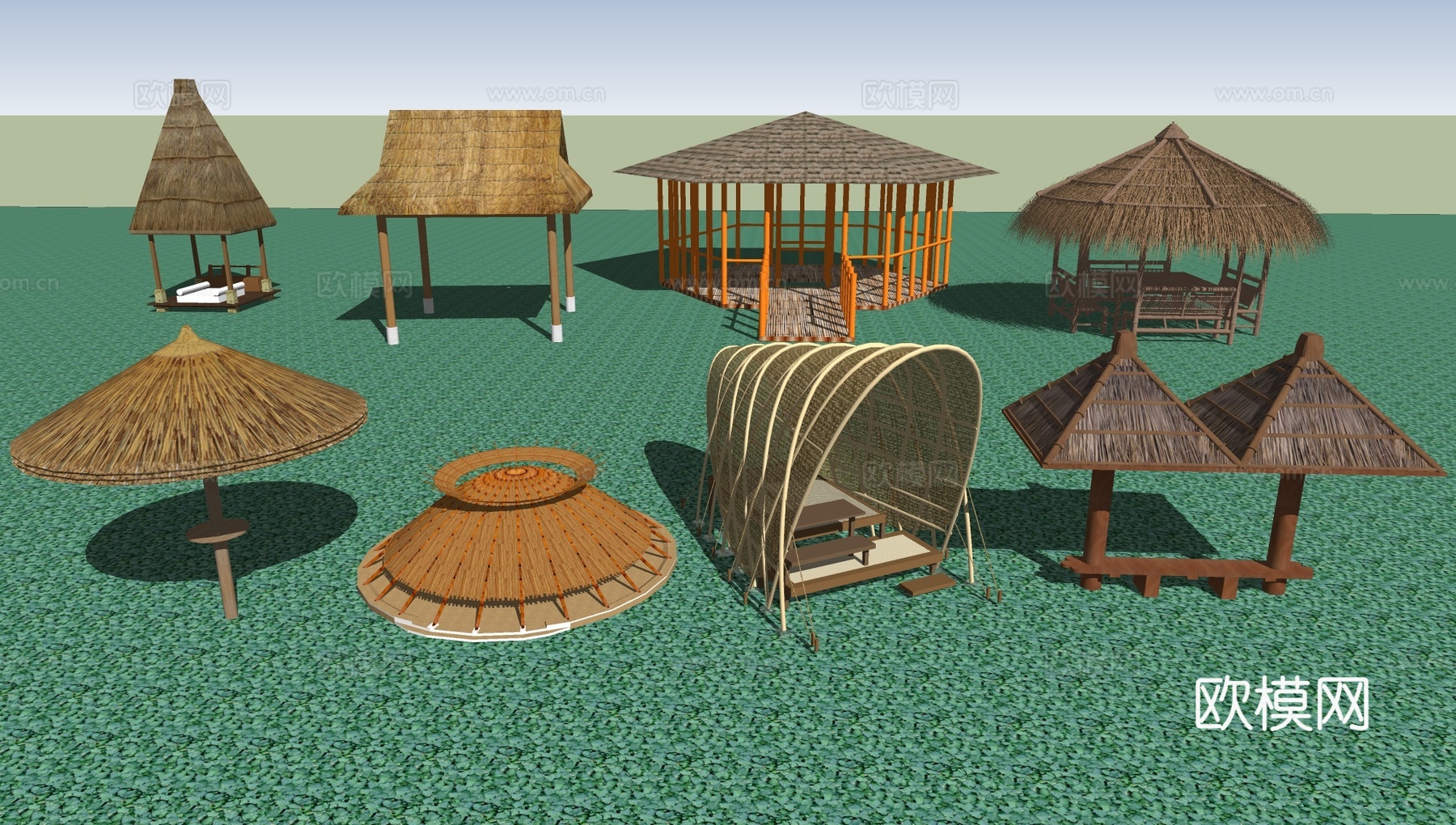 茅草亭茅草屋su模型