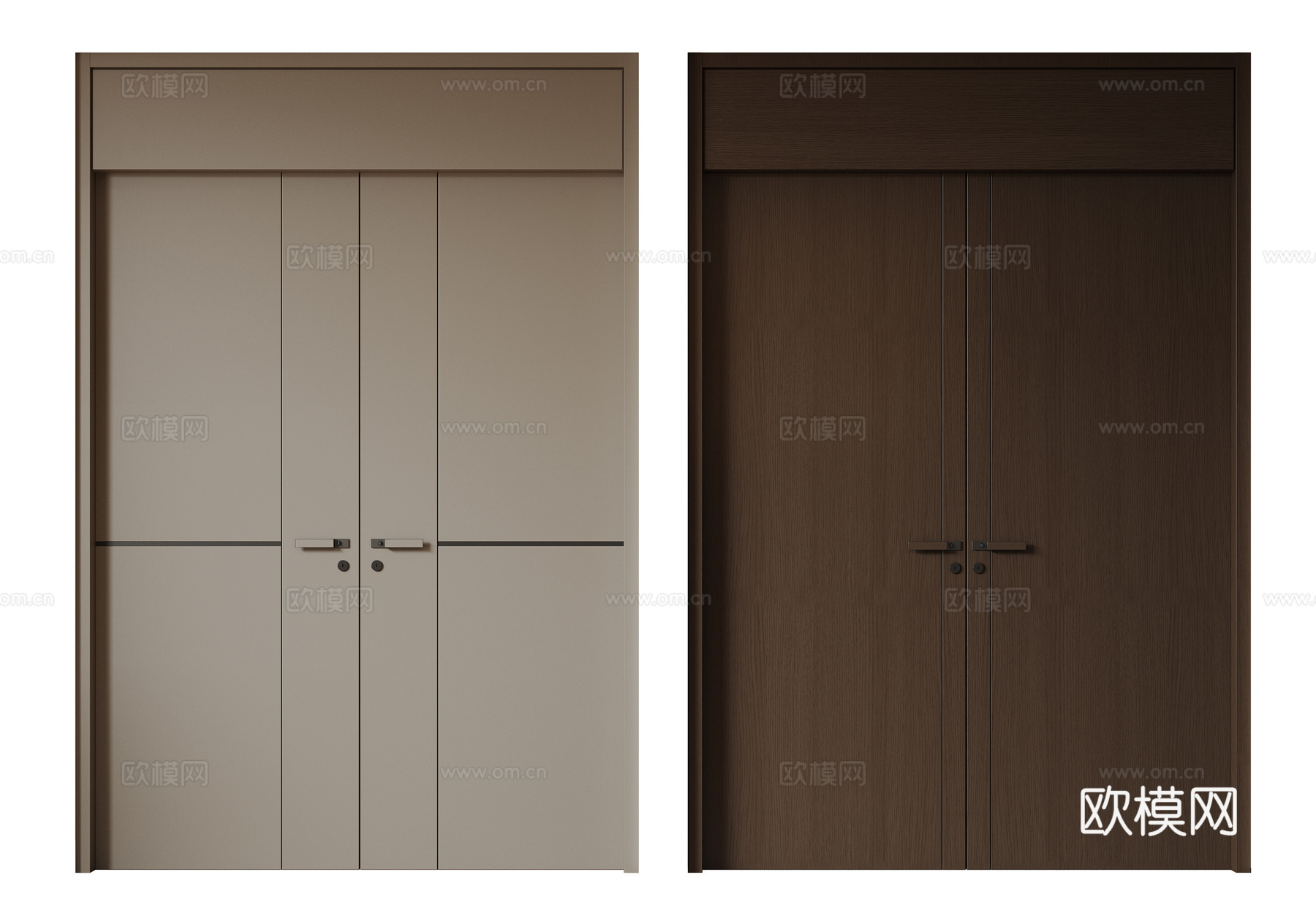 现代极简双开门 中古平开门 入户门 防盗门 通顶对开门 别墅su模型
