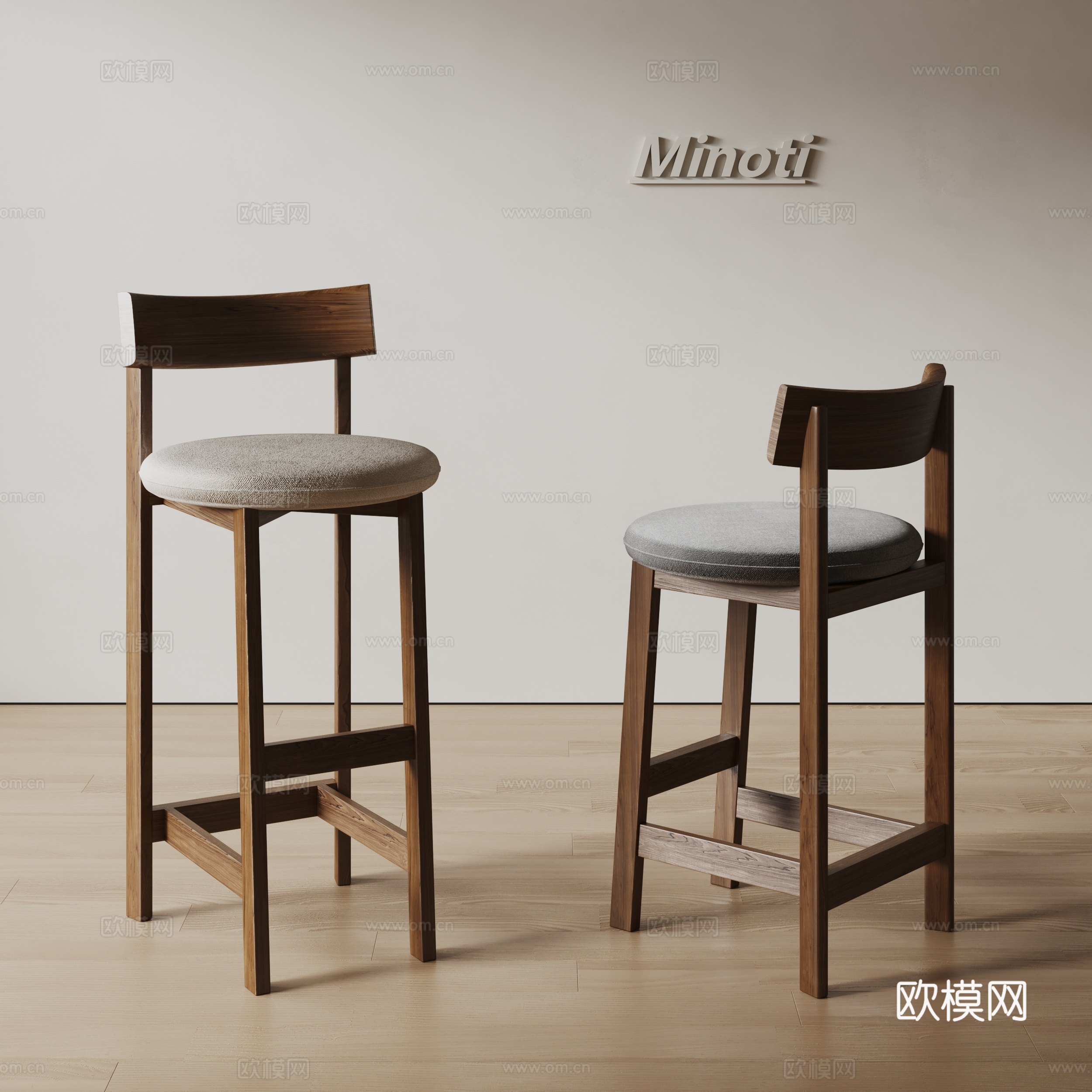 Minotti侘寂风餐椅 吧椅 实木椅子su模型