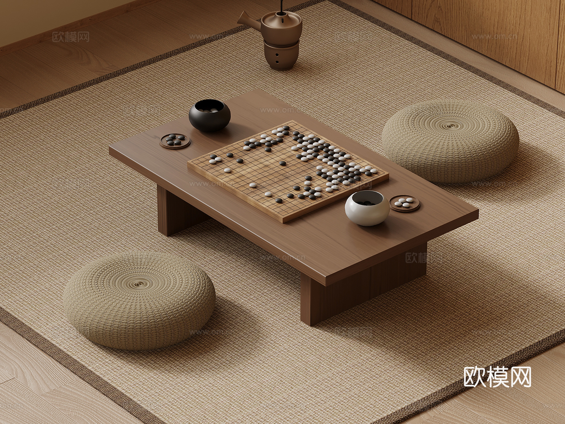 新中式围棋桌 娱乐桌 棋牌桌su模型