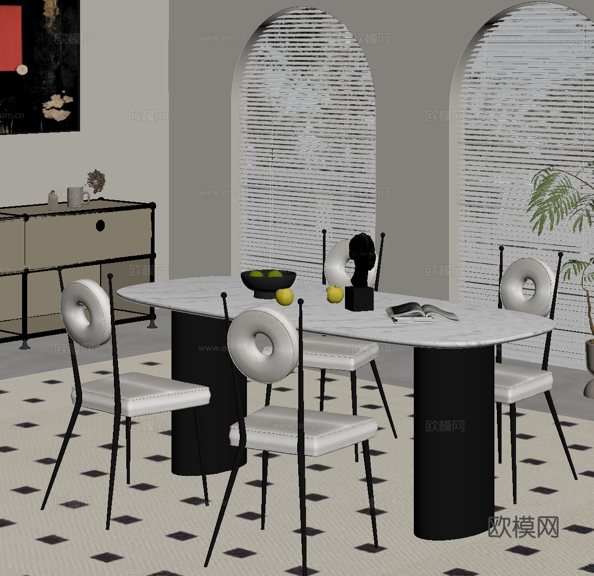 现代餐厅 餐桌椅su模型