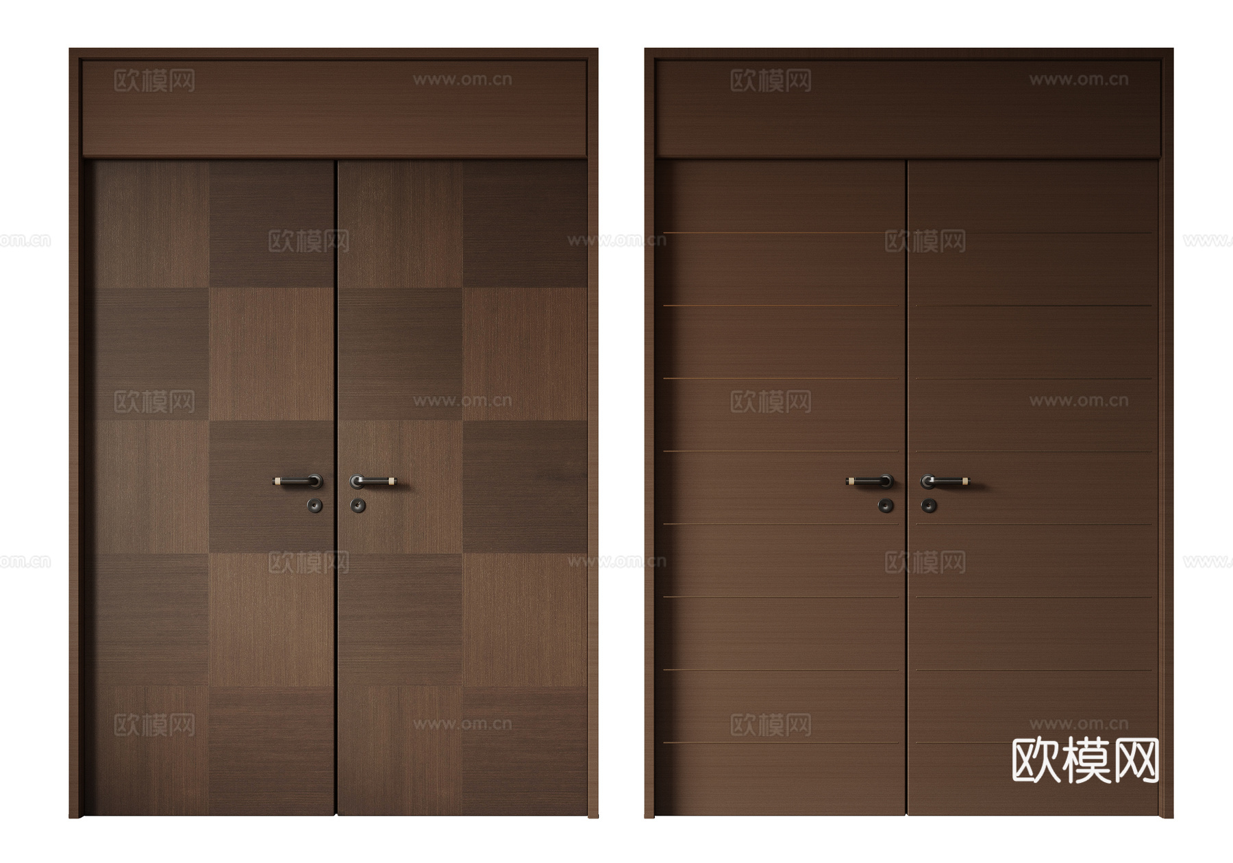 现代极简双开门 中古平开门 入户门 防盗门 通顶对开门 别墅su模型