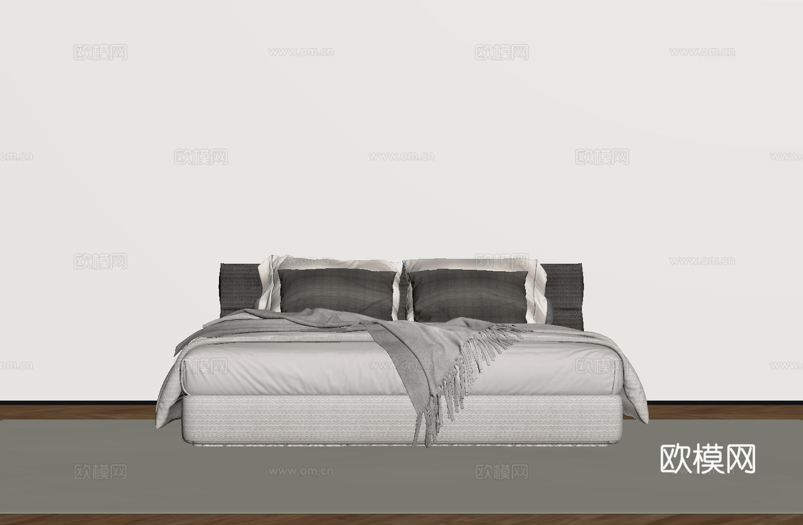 现代意式双人床 皮质床 布艺双人床 中古主卧床 地台床 极简su模型