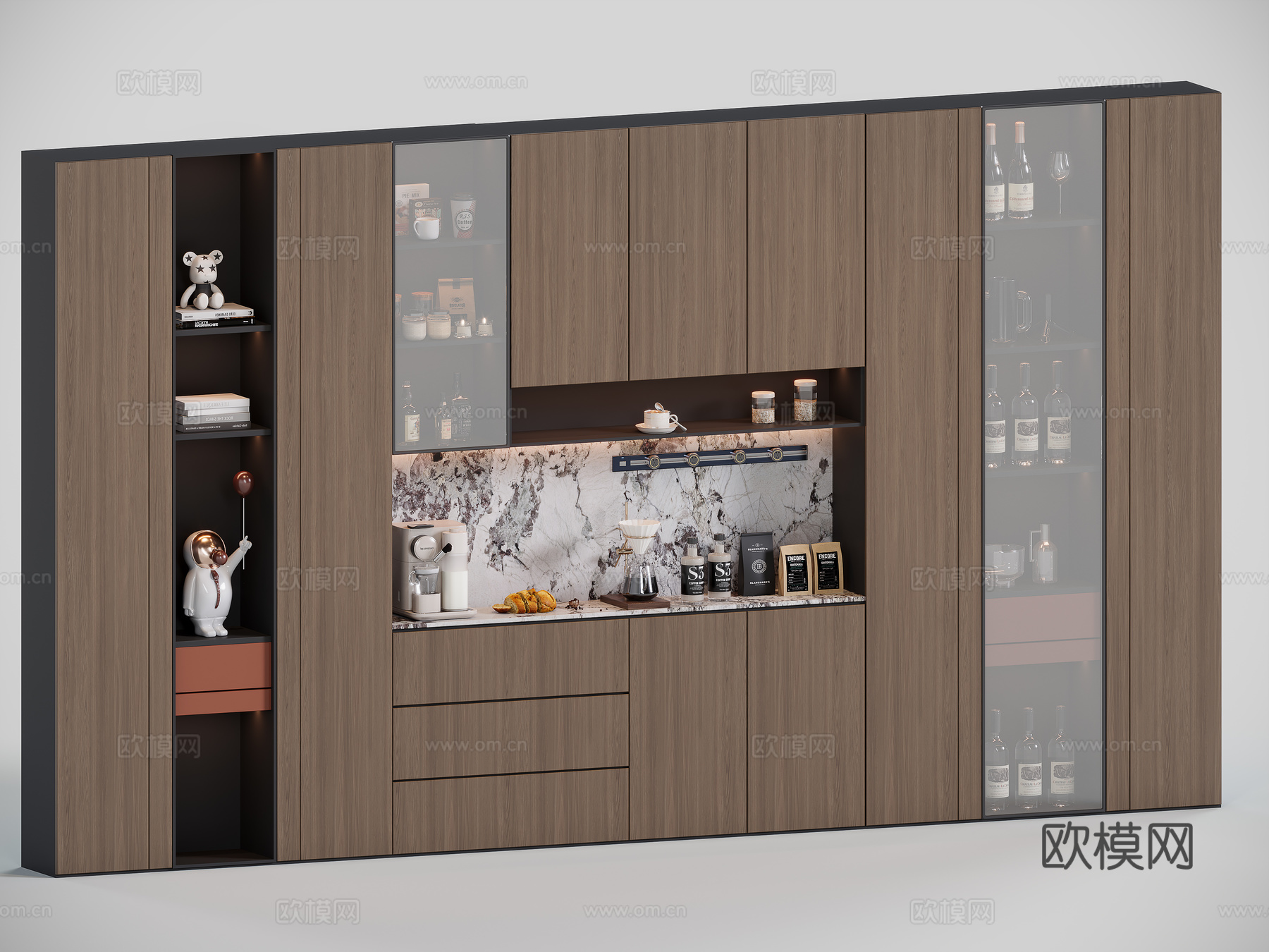 现代意式玻璃酒柜su模型