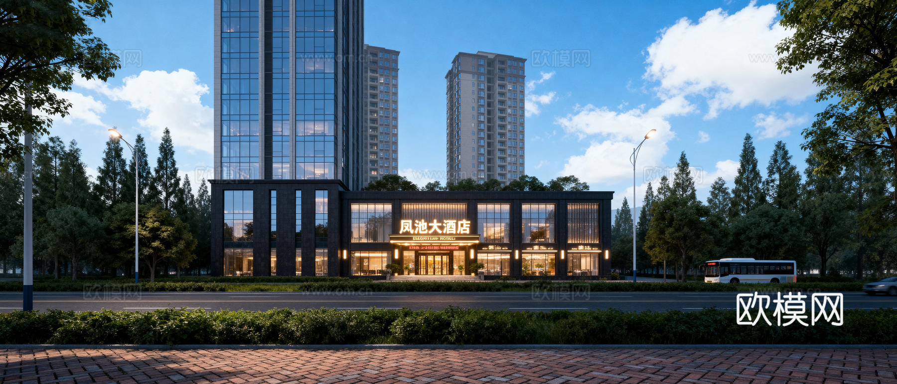 街道夜景 街景 大街 门面房窗景