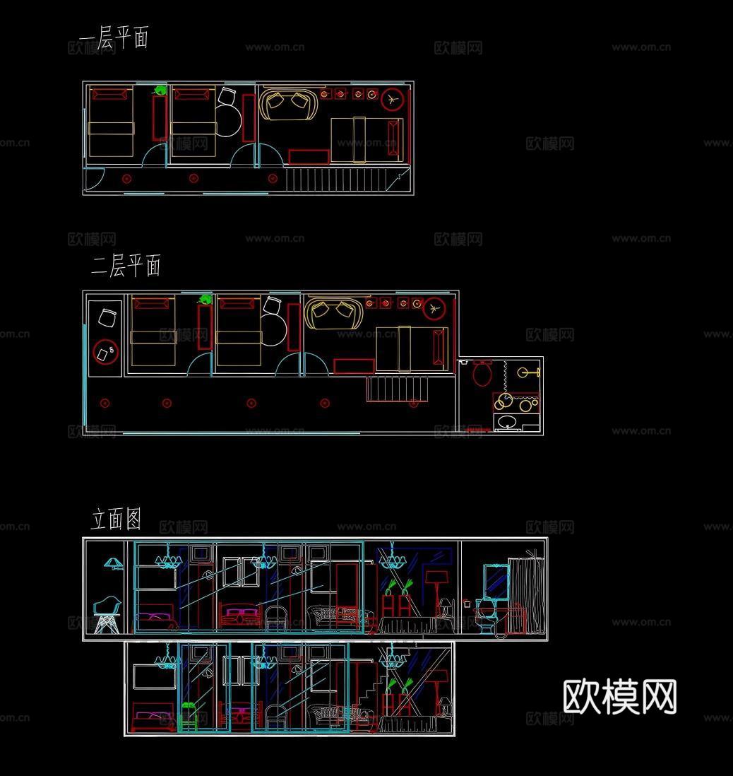 现代集装箱民宿全套图纸cad施工图cad施工图