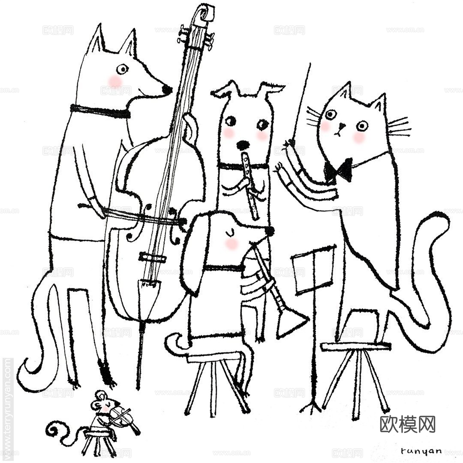 可爱动物手绘创意童趣插画猫咪动物插画治愈系插画可爱儿童插画下载