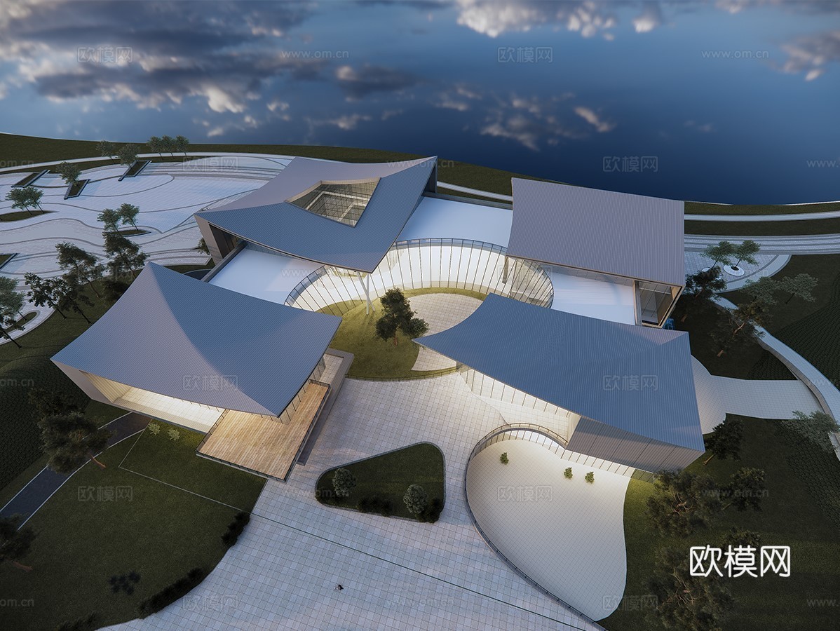 现代游客接待中心 游客服务中心建筑 展览中心su模型su模型