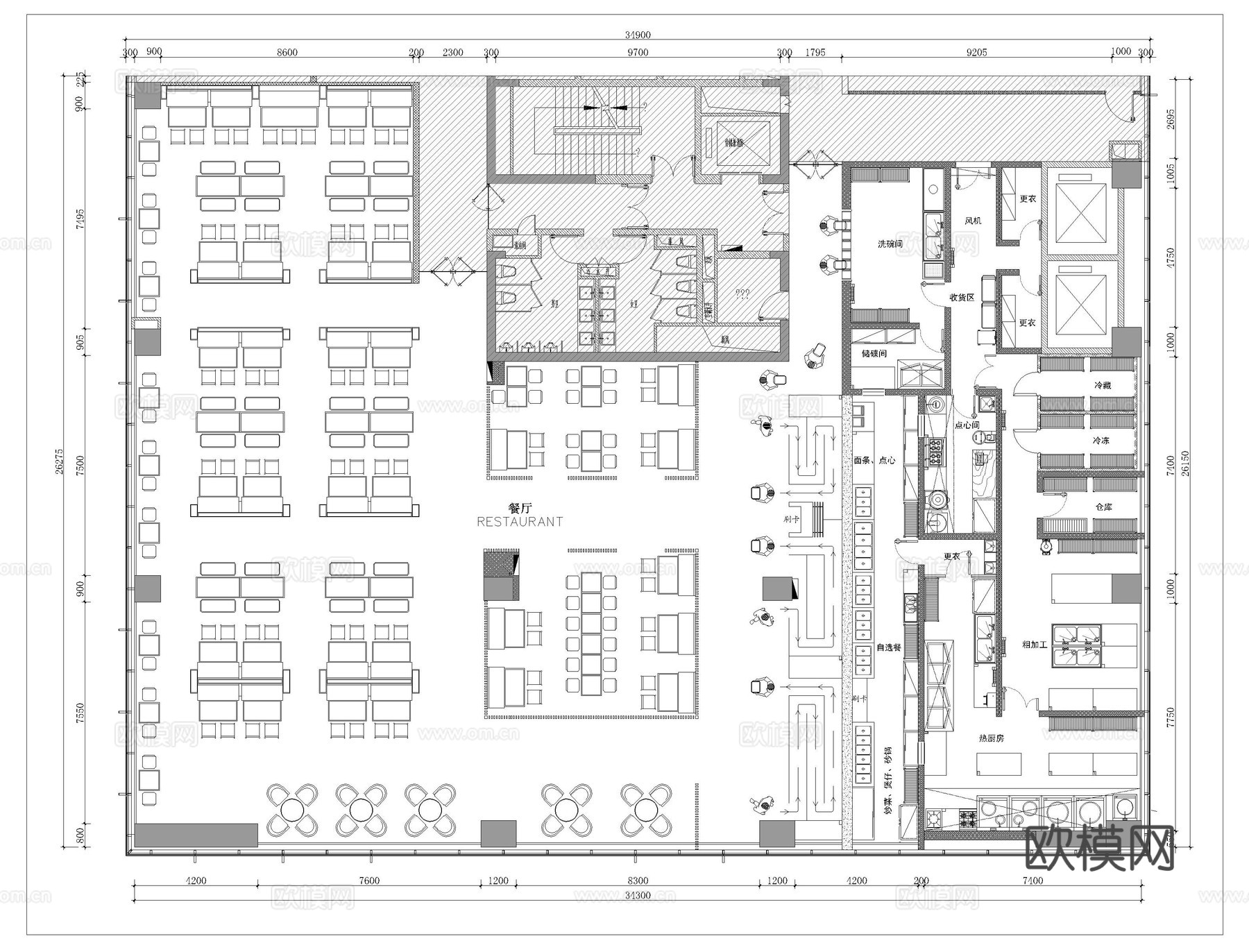 食堂CAD平面布置图cad施工图