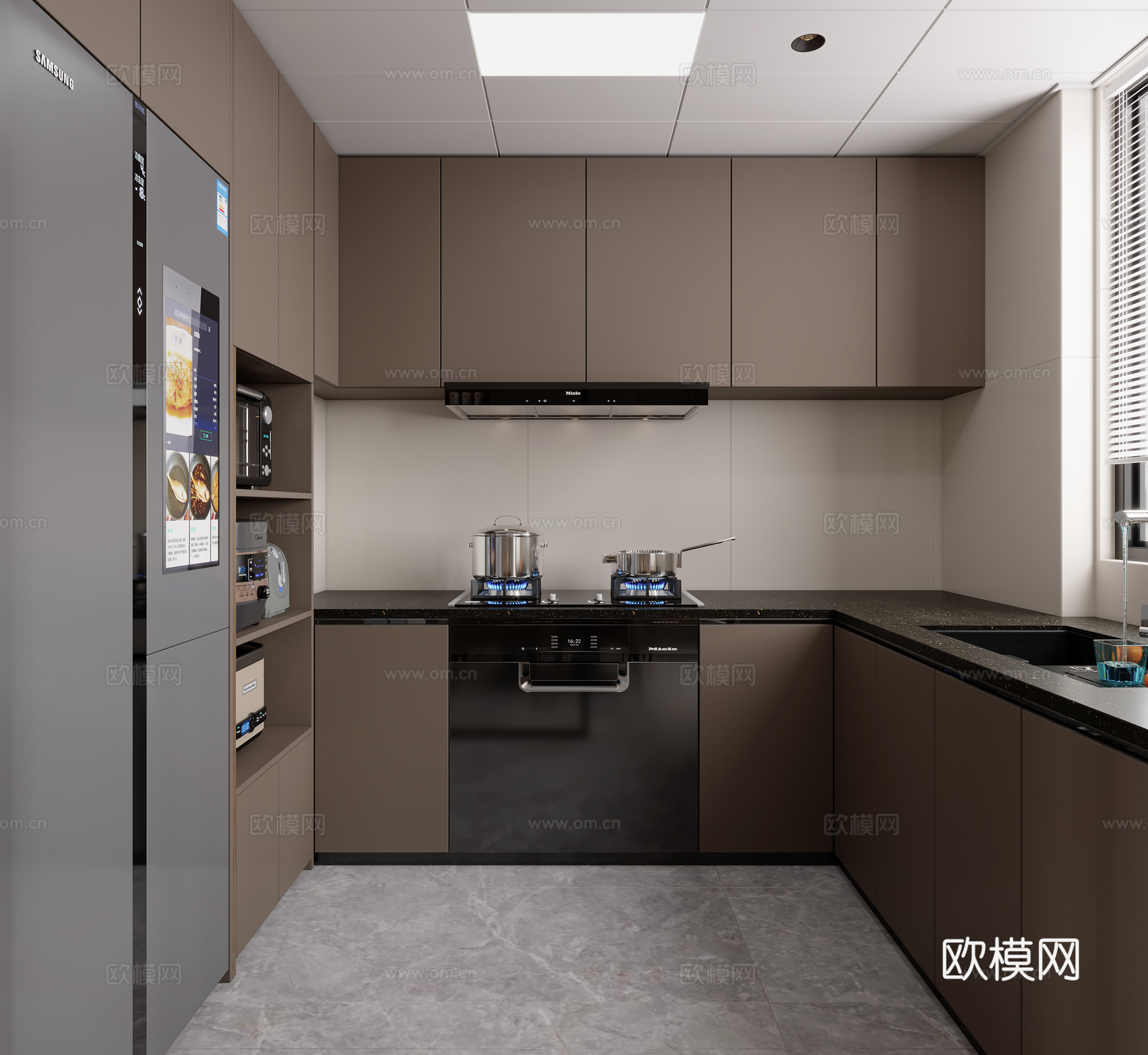 意式轻奢厨房3d模型下载