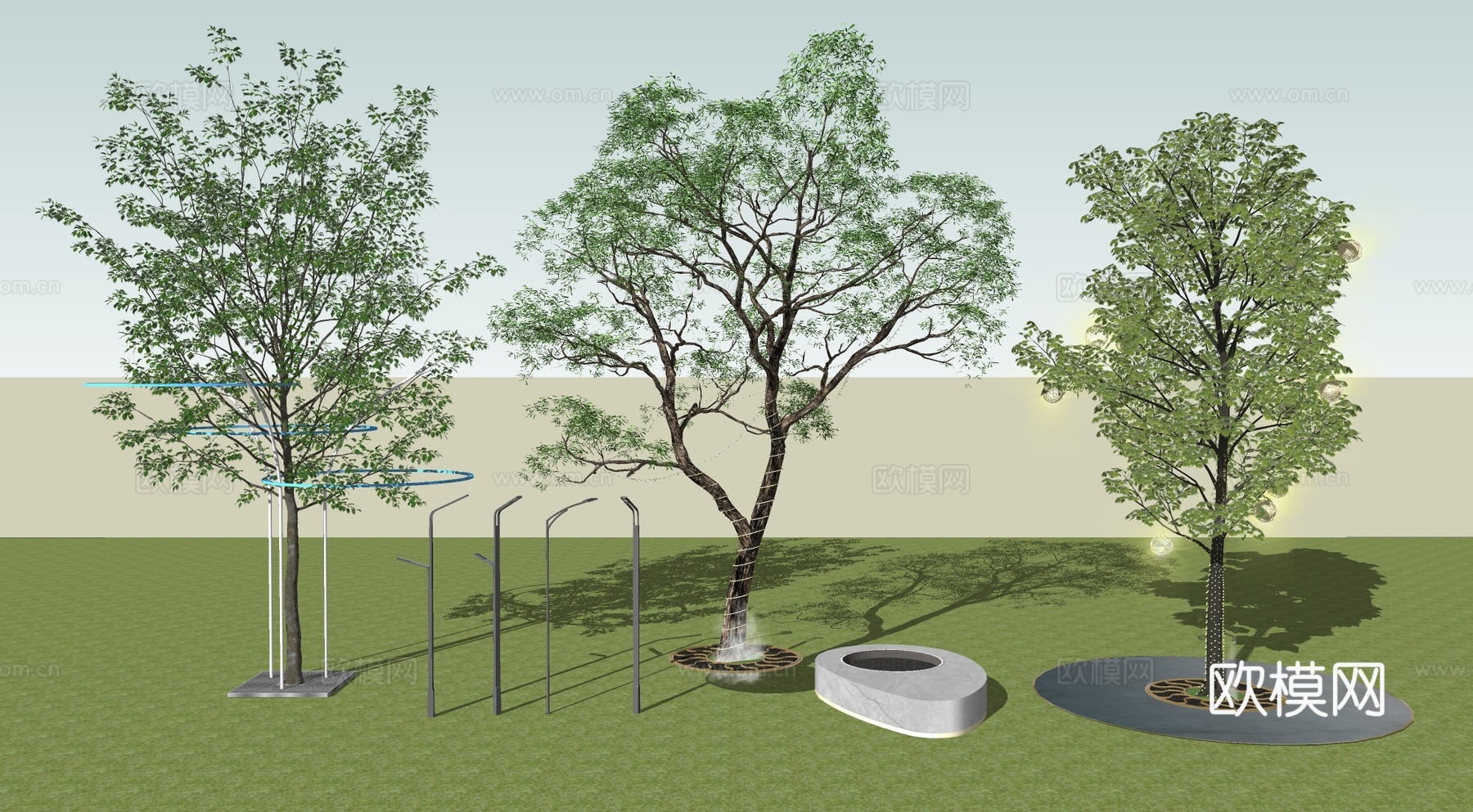 现代户外路灯商业街广场照明灯高杆灯庭院景观灯su模型