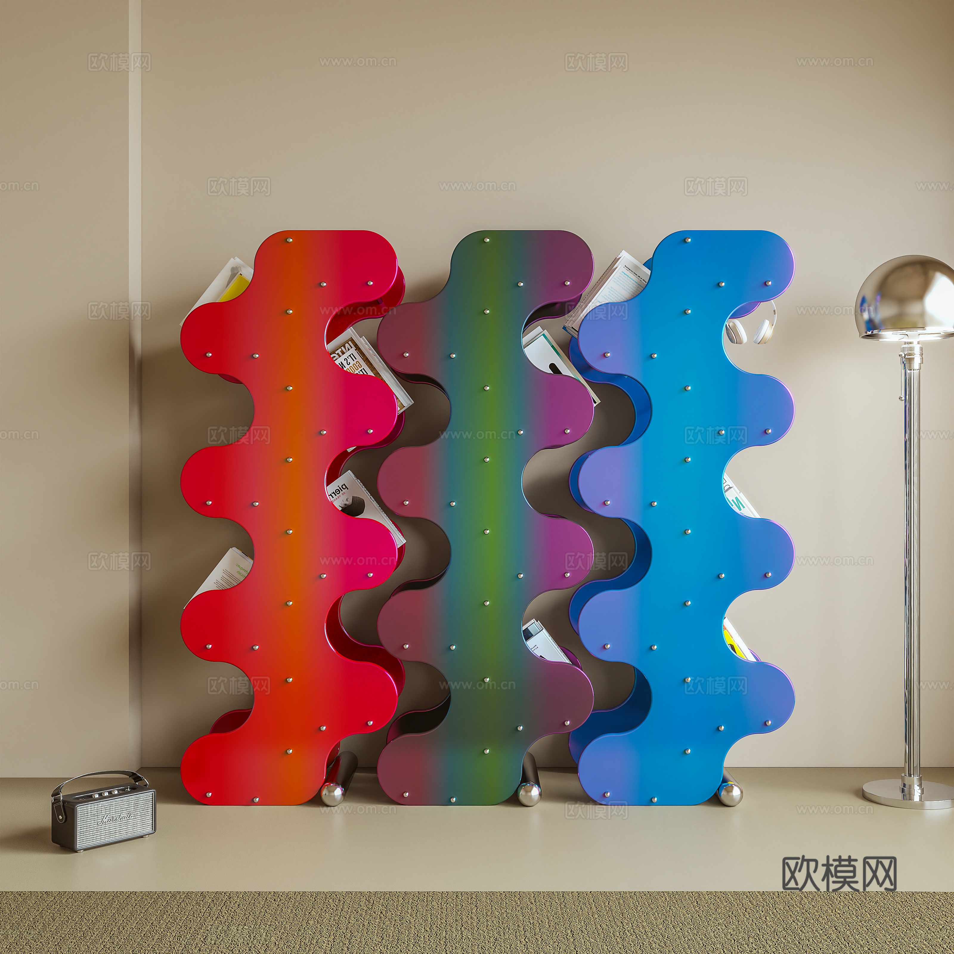 置物架 书架 孟菲斯 多巴胺 摆件3d模型下载