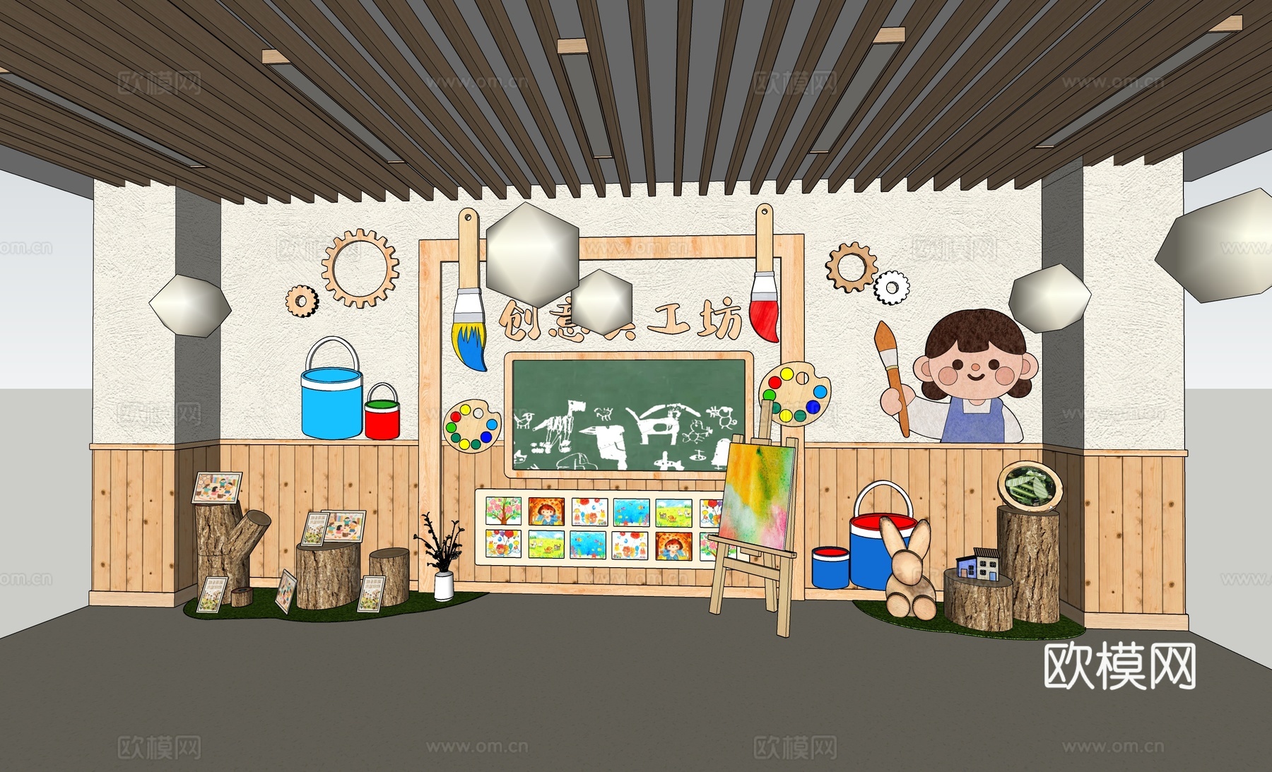 幼儿园文化墙 幼儿园主题墙 幼儿园美术墙su模型