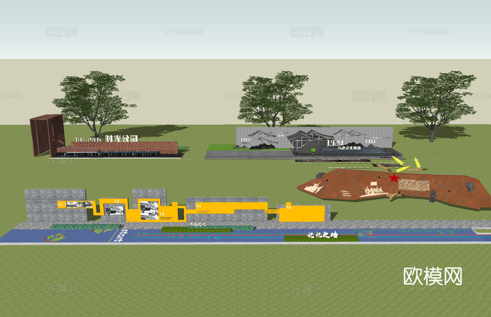 历史文化景墙su模型