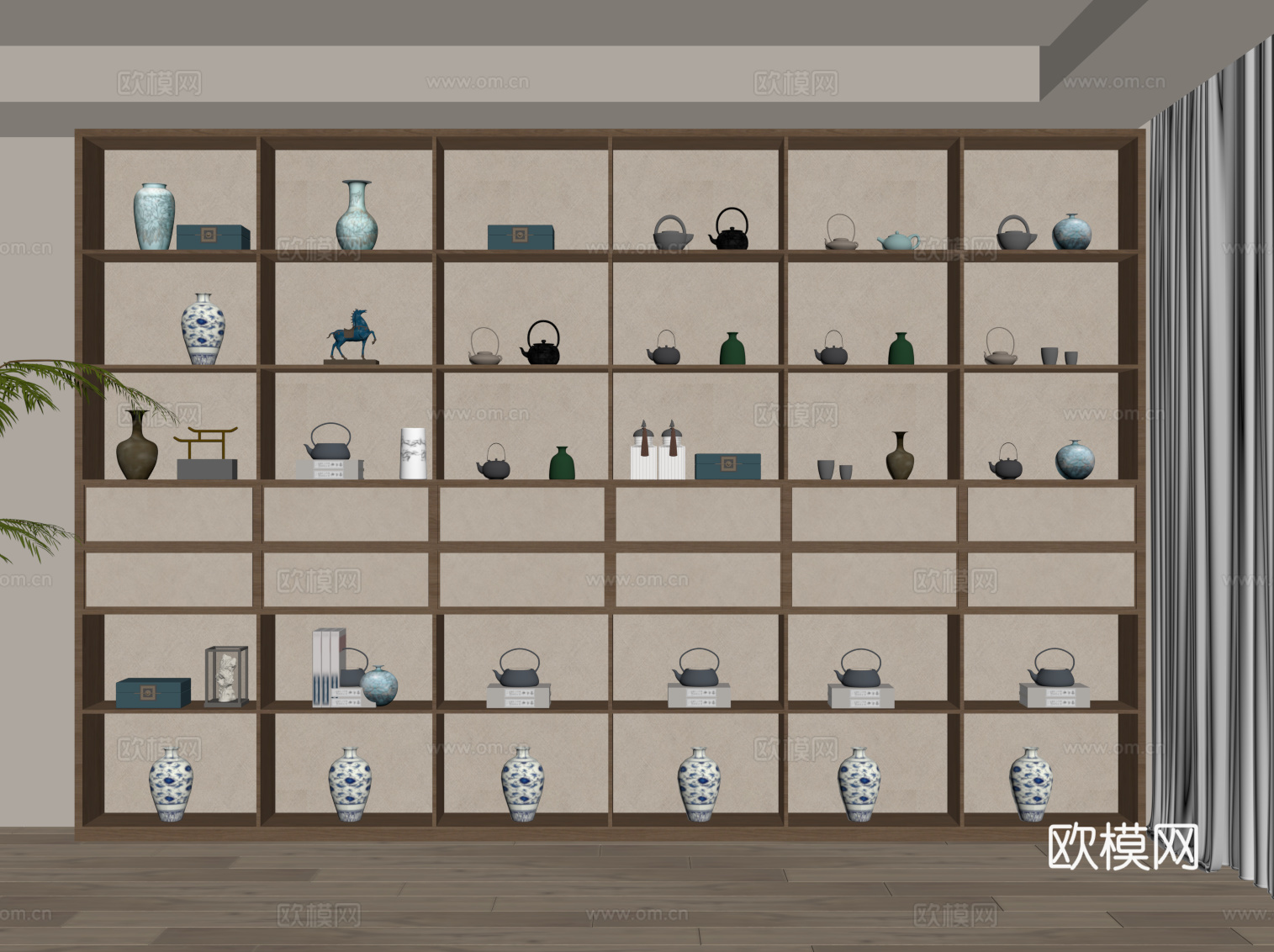 新中式茶柜 书柜 展示柜su模型