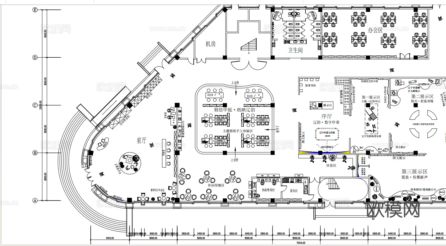 非遗剪纸文化展厅平面布局图cad施工图