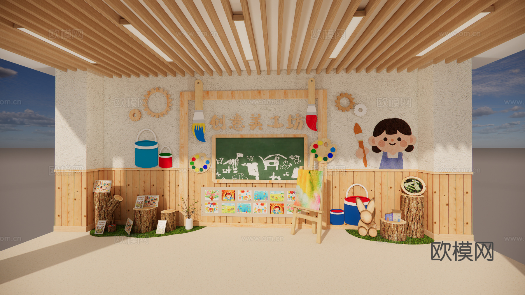 幼儿园文化墙 幼儿园主题墙 幼儿园美术墙su模型