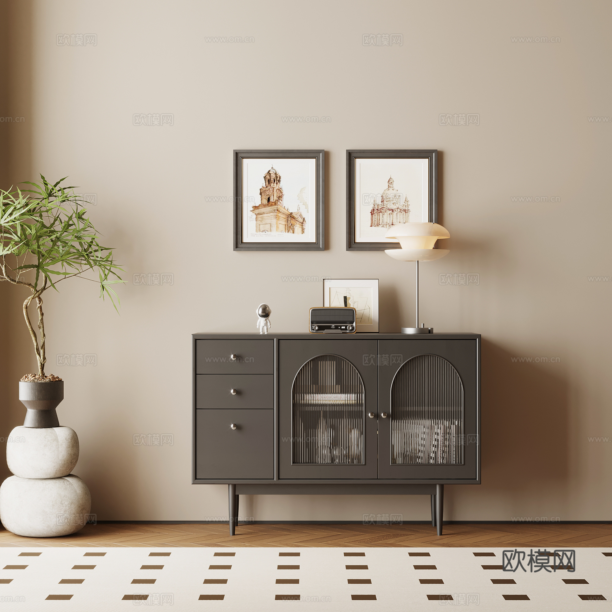 法式复古风玄关柜 边柜 端景柜su模型