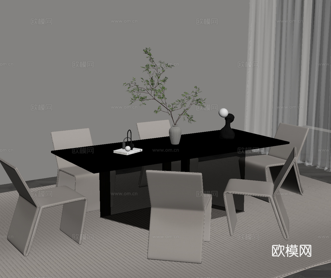 现代简约餐桌椅su模型