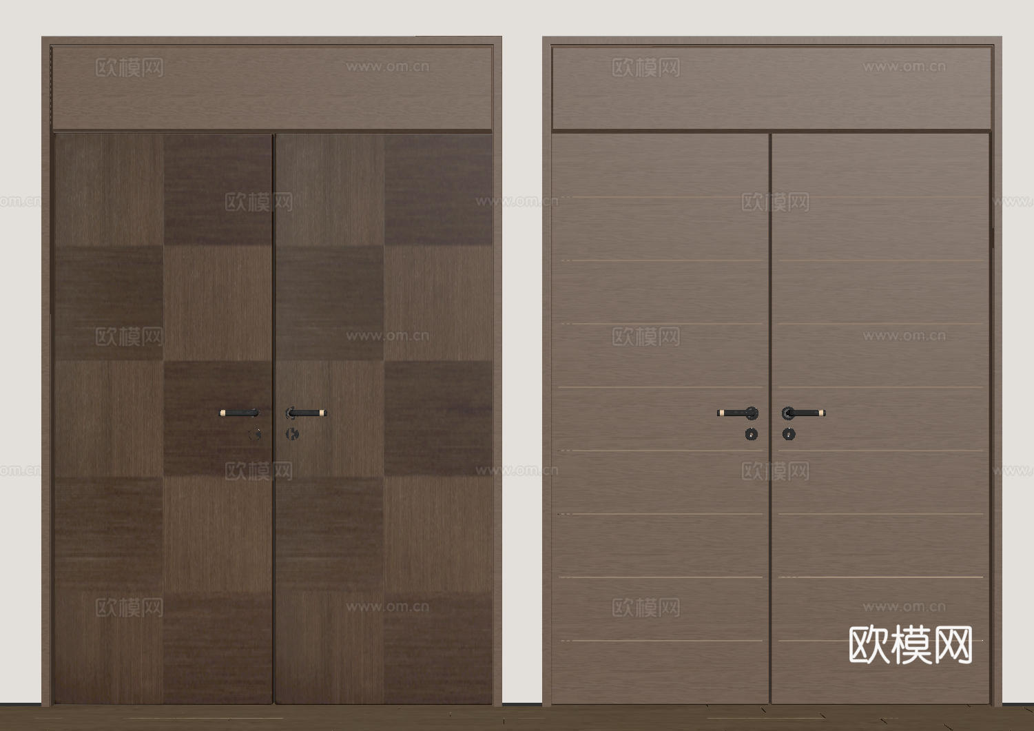 现代极简双开门 中古平开门 入户门 防盗门 通顶对开门 别墅su模型