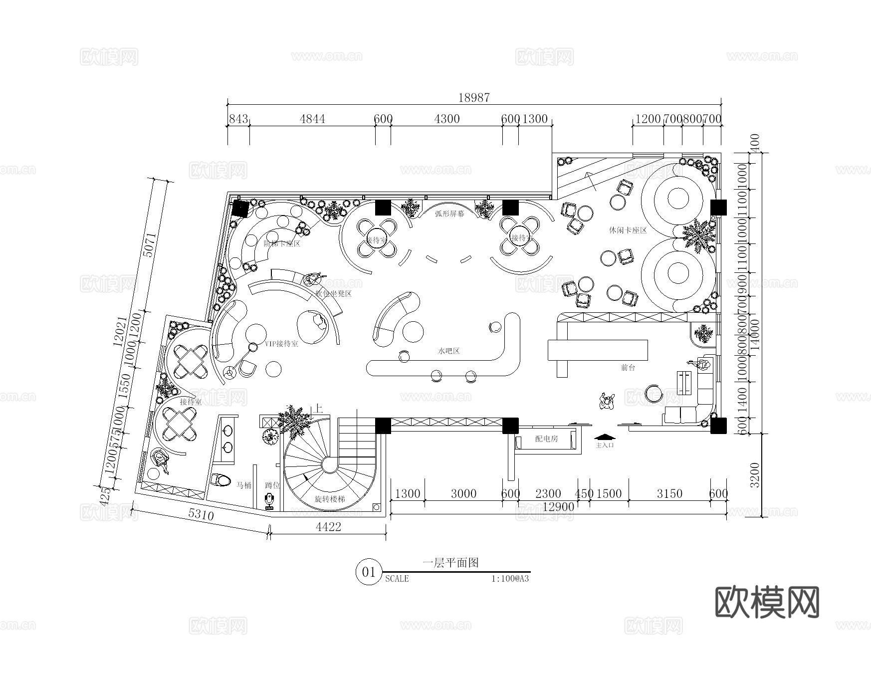 办公室布局方案CADcad施工图下载（渲染图1）