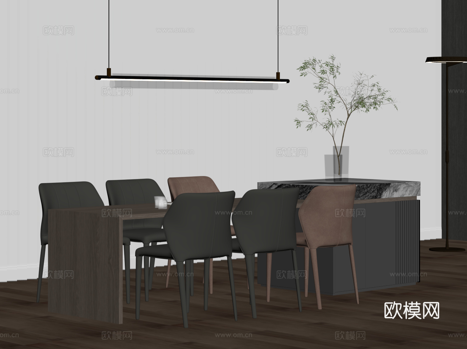 现代意式岛台 餐桌su模型