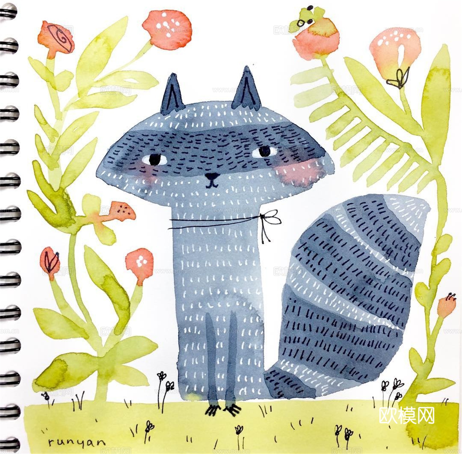 可爱动物手绘创意童趣插画猫咪动物插画治愈系插画可爱儿童插画下载