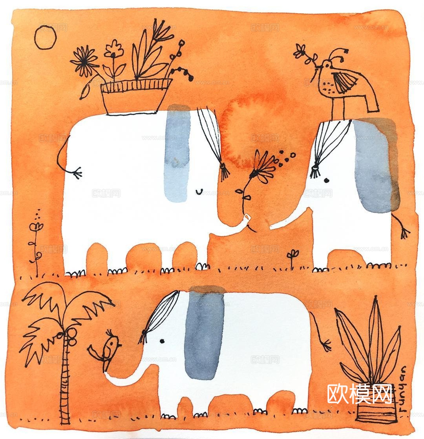 可爱动物手绘创意童趣插画猫咪动物插画治愈系插画可爱儿童插画下载