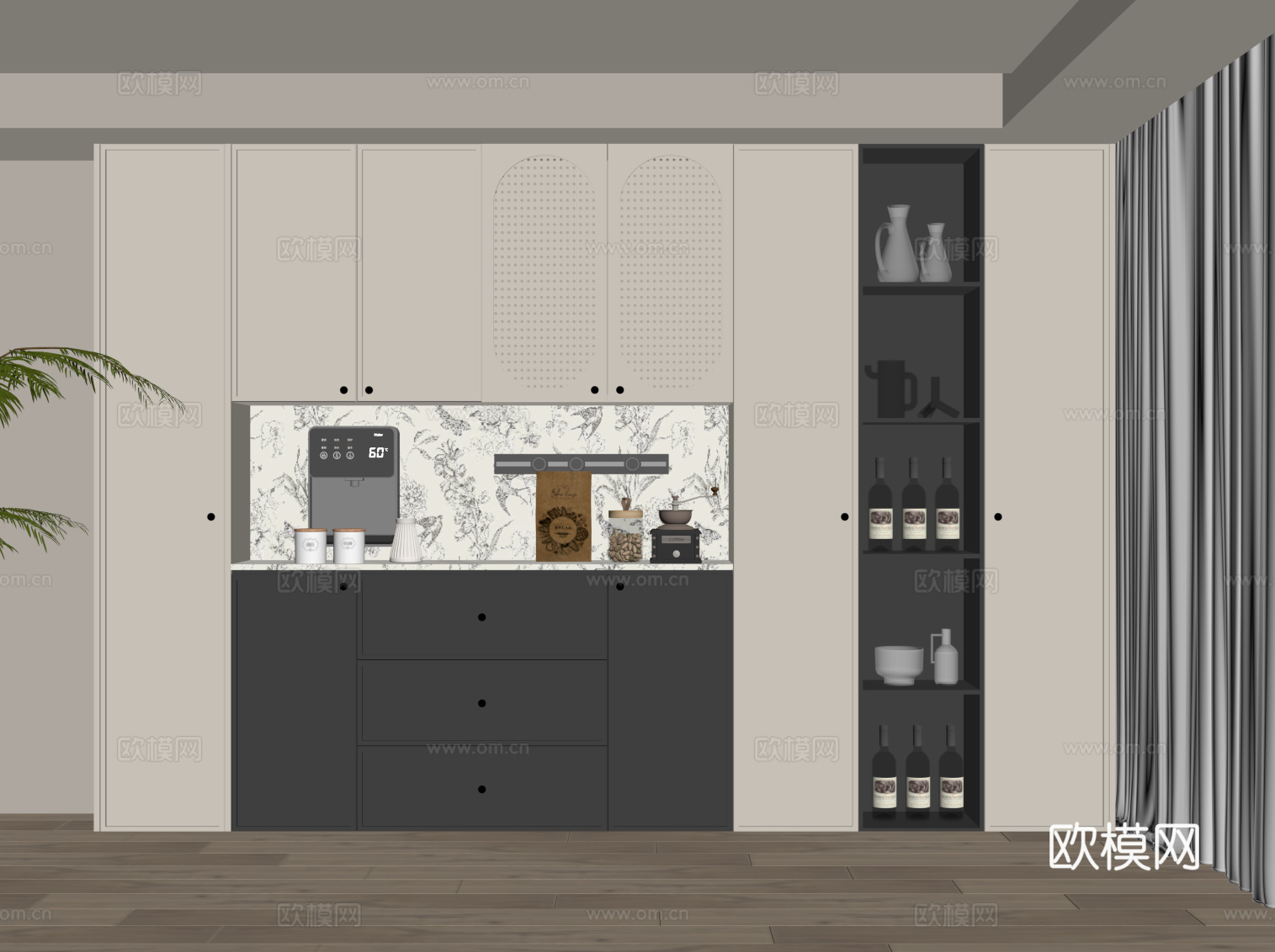 法式复古风酒柜 餐边柜su模型