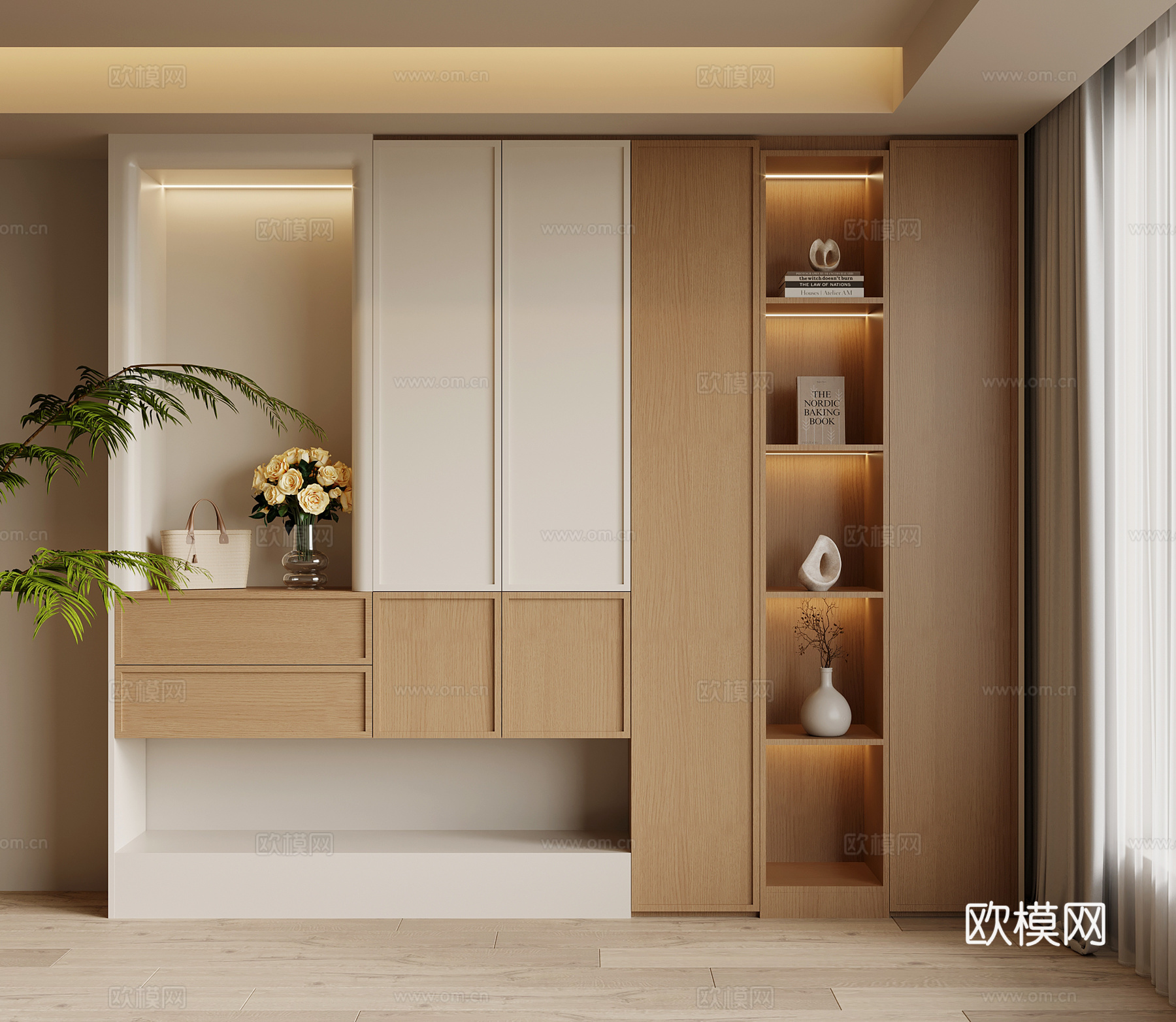 现代奶油风鞋柜 入户鞋柜su模型