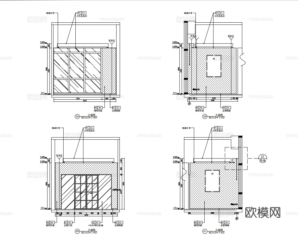 1500㎡办公室 最新全套施工图 效果图合集cad施工图