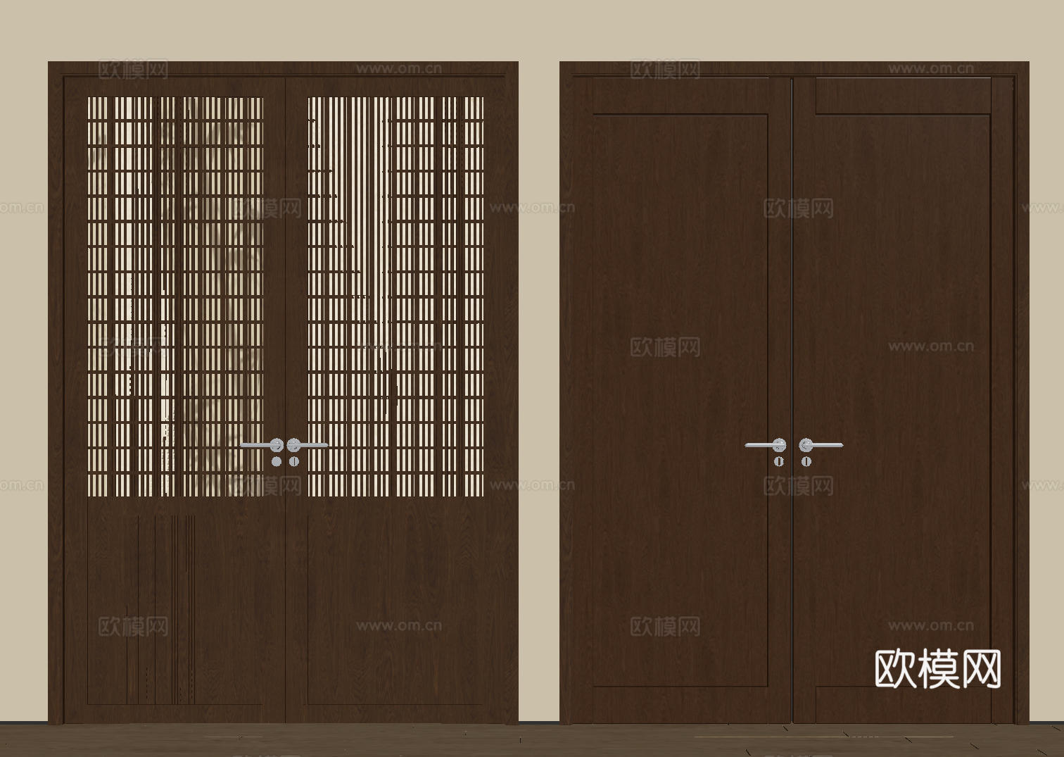 新中式侘寂双开门 中古平开门 入户门 防盗门 通顶对开门 别su模型